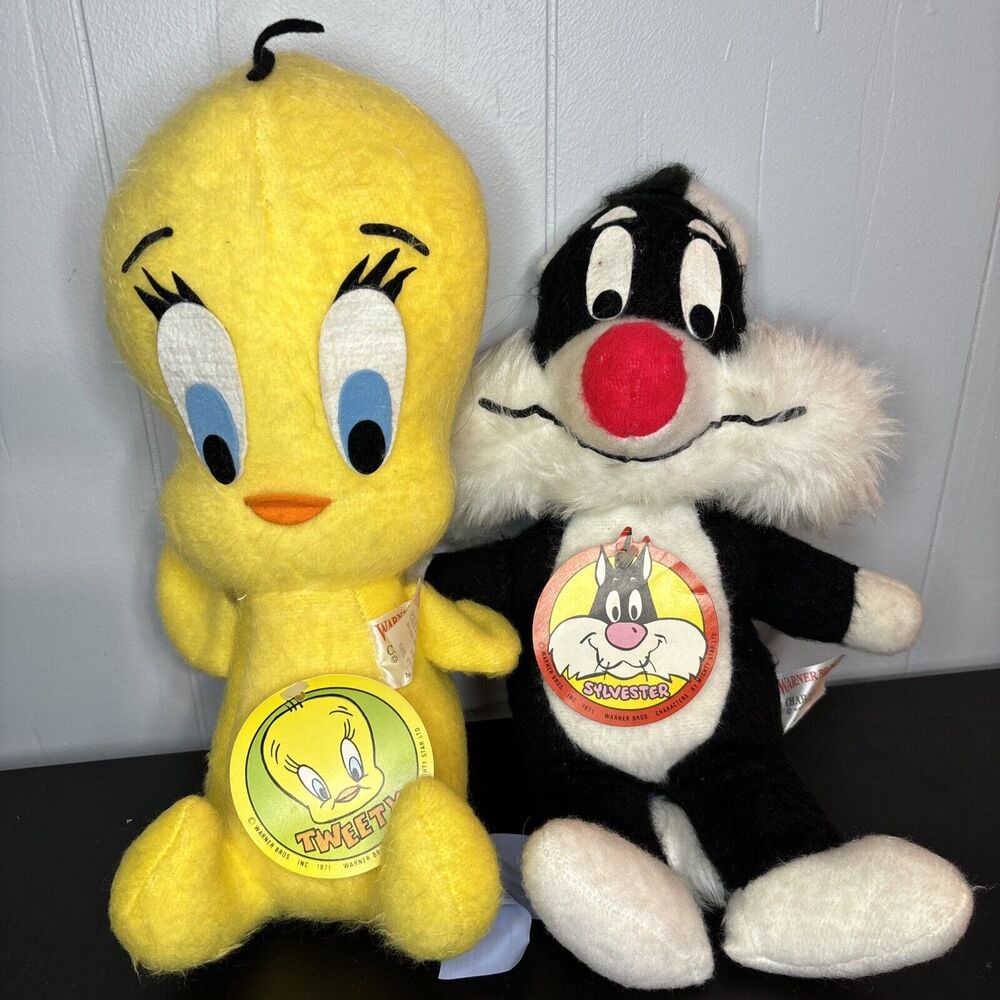 Warner bros Characters Tweety And Sylvester Plush By Mighty Star 1971